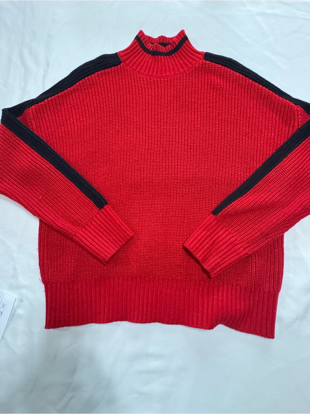 Red Black Stripe Chunky Knit Turtleneck Sweater Cozy